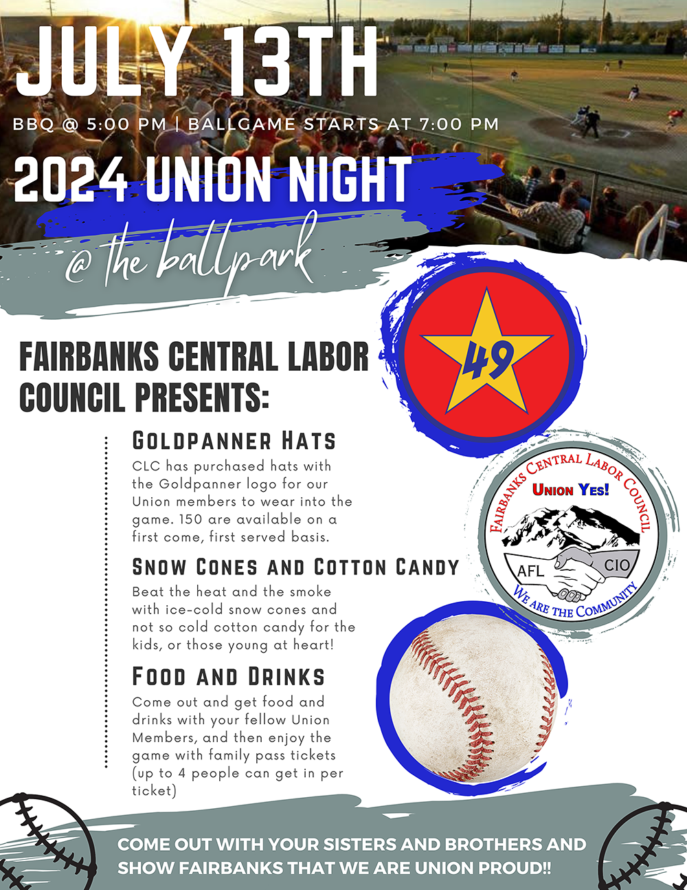 Fairbanks Union Night at the Ballpark--Saturday, July 13, 2024