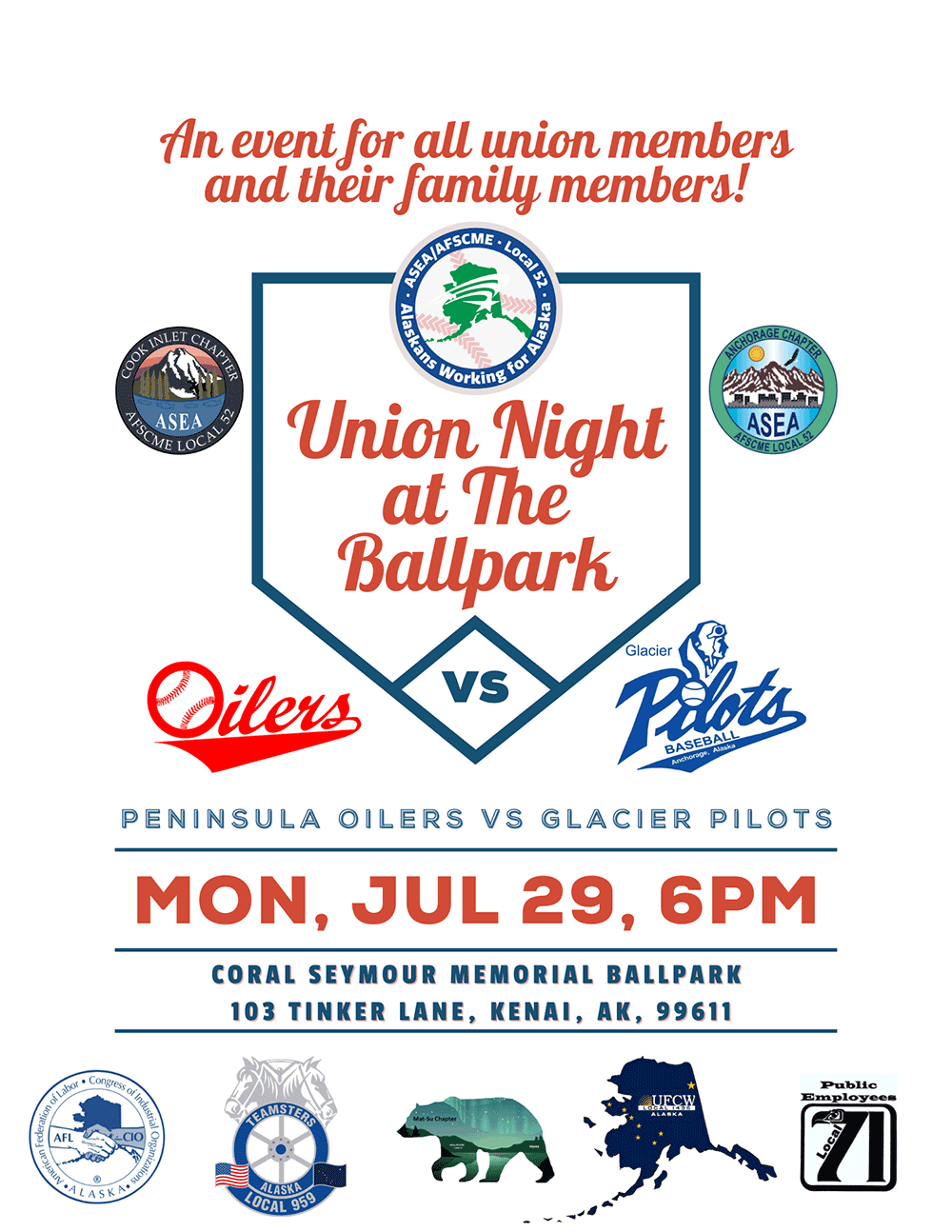 Kenai Night at the Ballpark--Monday, July 29, 2024, 6:00 p.m.