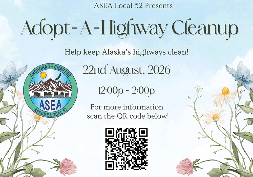 ASEA Anchorage Chapter Adopt-A-Highway Clean Up Event Saturday, Aug. 22, 2026