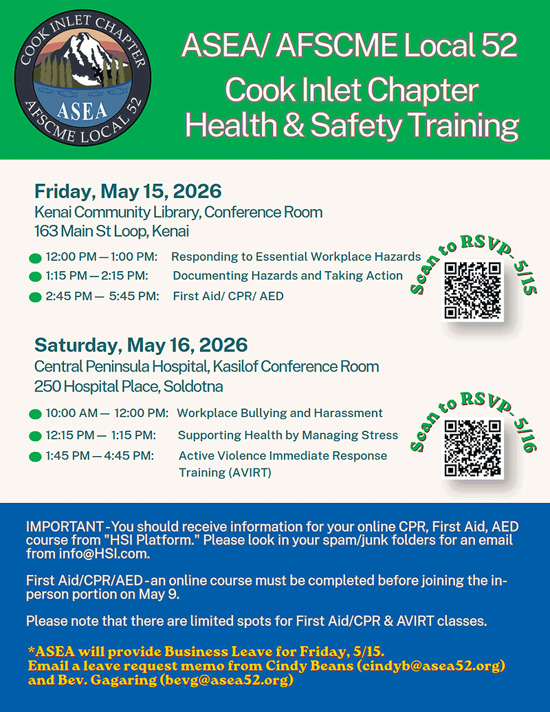 ASEA Cook Inlet Health Safety Trainings May 2026