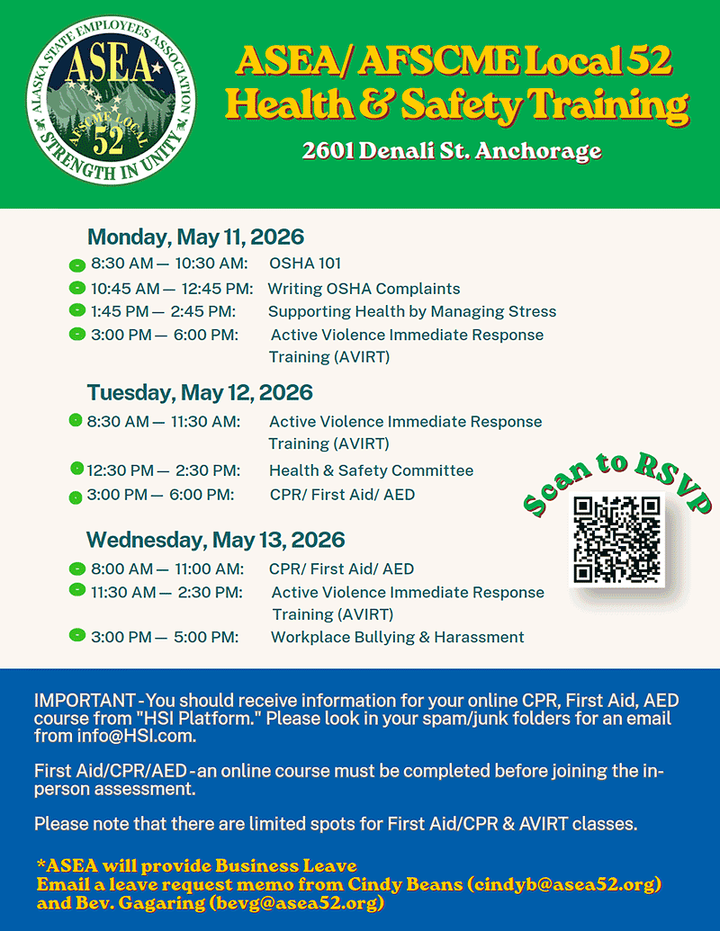 ASEA Health & Safety Trainings May 11-13, 2026, at ASEA Headquarters in Anchorage