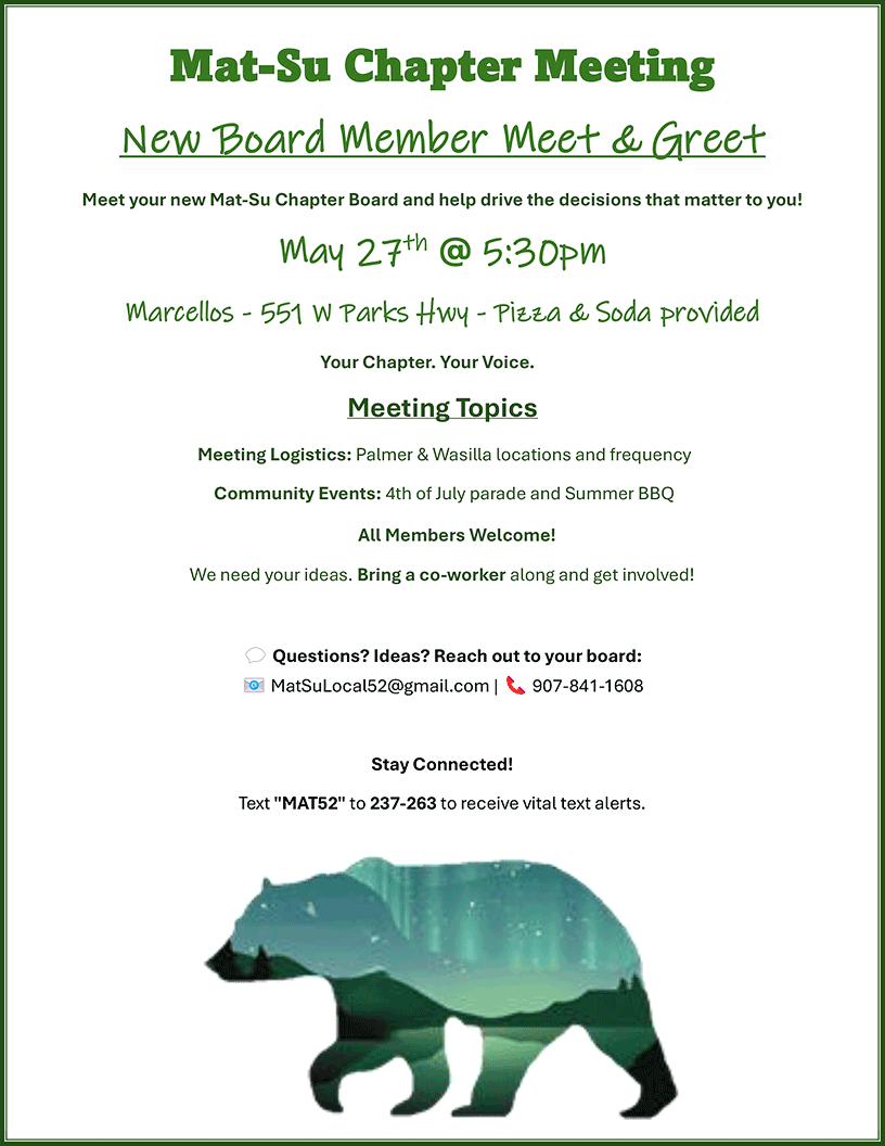 ASEA Mat-Su Chapter Meeting 5:30 p.m. on Wednesday May 27, 2026