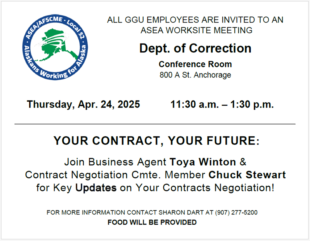 Anchorage Worksite Meeting, Dept. of Corrections, 800 A St., Apr. 24, 2025