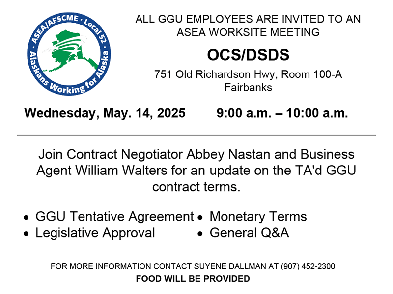ASEA Worksite Meeting for OCS/DSDS on Wednesday, May 14, 2025