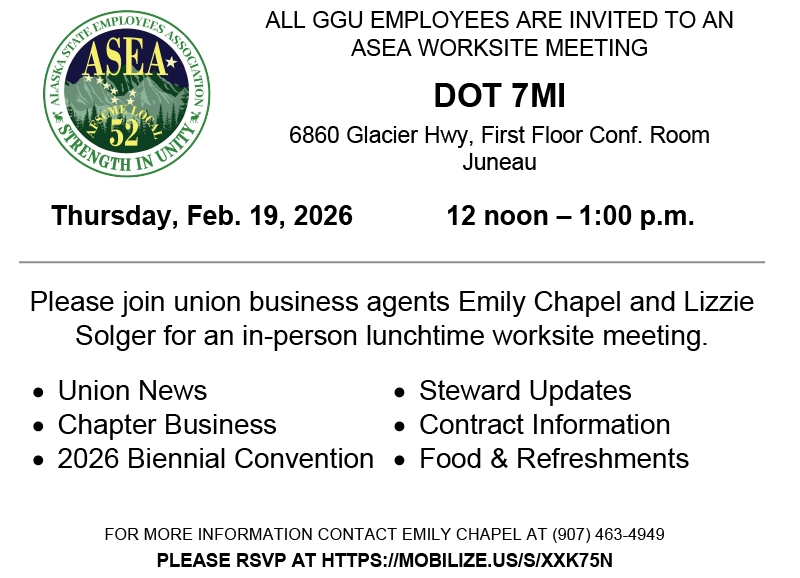 Juneau DOT/PF 7mi Worksite Meeting Feb. 19 noon to 1pm.